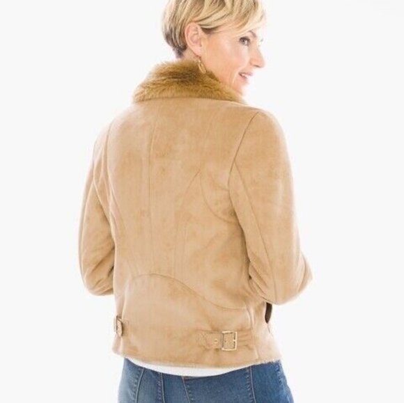 Chico's shearling jacket faux suede with faux fur lining - Picture 3 of 9